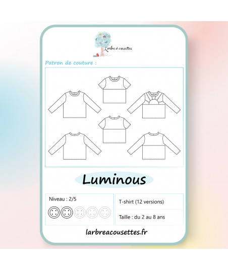 Patron de couture Luminous - 12 versions créatives pour enfants de 2 à 8 ans.
